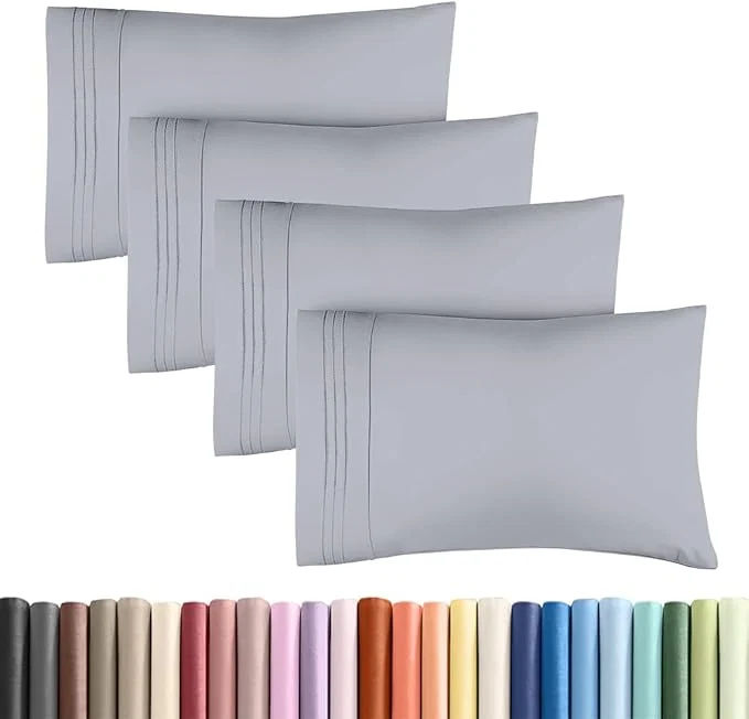 Contemporary King Standard Pillow Cases Set of 4 - Soft Hotel Quality Pillowcase Covers - Comfy Bedding for Women Men Kids amp Teens - Machine Washable Pillow Protectors - 4 Piece Set - King Standard Steel Blue Minimalist
