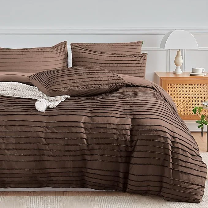Outstanding NEXHOME PRO Duvet Cover Full 3 Pieces Boho Tufted Duvet Cover Set Soft and Lightweight Washed Microfiber Comforter Cover Set for All Season Dark Brown 80 x 90 -No Comforter Selected