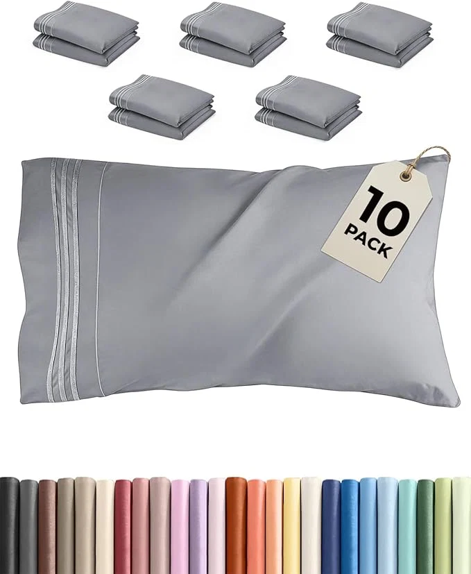 Convenient King Pillow Cases Set of 10 - Ultra Soft Hotel Quality Pillowcase Covers - Comfy. Cozy amp Wrinkle - Shrink Stain and Fade Resistant - Machine Washable Pillow Protectors - 10 Pcs Set - Steel Blue Premium Material