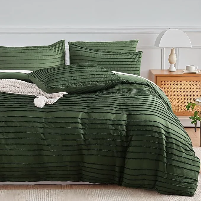 Verified NEXHOME PRO Duvet Cover Full 3 Pieces Boho Tufted Duvet Cover Set Soft and Lightweight Washed Microfiber Comforter Cover Set for All Season Forest Green 80 x 90 -No Comforter Carefully Designed