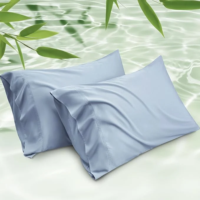 Solid Bedsure Pillow Cases Queen Cooling Pillow Cases Rayon Derived from Bamboo Light Blue Pillowcases Queen Size Set of 2 PureWoven Silky Soft Bedding Pillow Covers with Envelope Closure 20x30 Inches Expertly Made