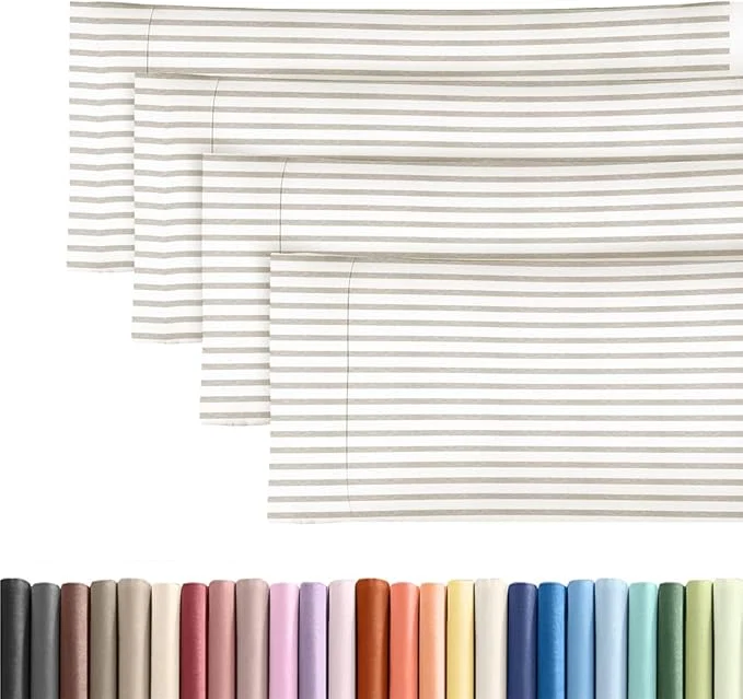 World-Class Body Pillowcases Set of 4-20x54 Long Body Pillow Case - Soft Body Pillow Cover for Sleeping amp Side Sleepers - Comfy Breathable amp Fade - Machine Washable w Envelope Enclosure - Beige Stripes Solid