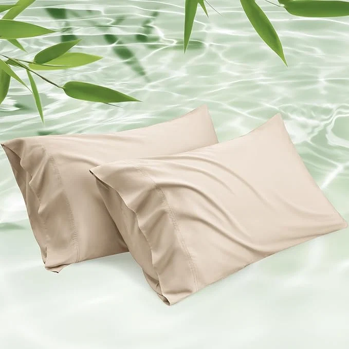 Flexible Bedsure Pillow Cases Queen Cooling Pillow Cases Rayon Derived from Bamboo Beige Pillowcases Queen Size Set of 2 PureWoven Silky Soft Bedding Pillow Covers with Envelope Closure 20x30 Inches Clean