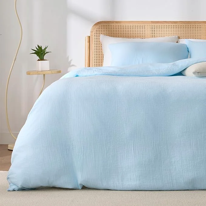 Authentic Blue Duvet Cover King Sandwashed Cotton Soft King Size Duvet Cover Set 3 Pieces with Zipper Clousre amp Corner Buttons Blue King 104 x 90 Superior