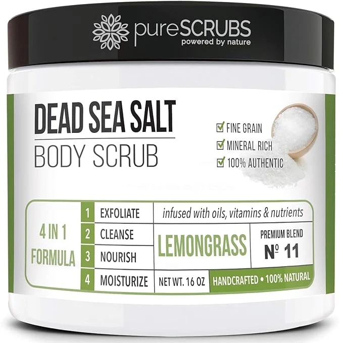 Fine pureSCRUBS Premium Lemongrass Dead Sea Salt Body Exfoliator Scrub Full Safe