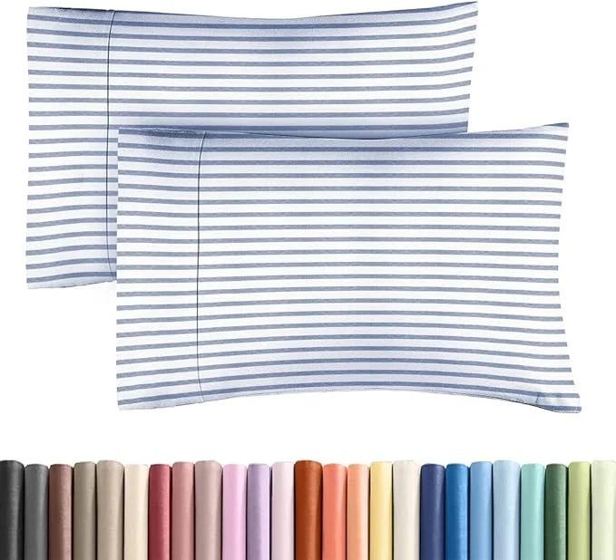 Organic King Standard Pillow Cases Set of 2 - Ultra-Soft Hotel Quality Pillowcase Covers - Comfy Cozy amp Fade - Wrinkle Resistant - Machine Washable Pillow Protectors - 2 Piece Set - Blue Stripes 2 Fashionable