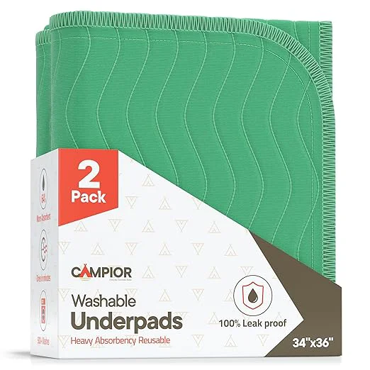 Sophisticated Washable Underpads Large 34 quot x36 quot Pack of 2 – Reusable Waterproof Bed Pads for Adults amp Seniors Extra Heavy Absorbency Incontinence amp Bedwetting Pads Soft Non-Slip TPU Backing Green. Luxury
