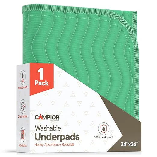 Exceptional Washable Underpads Large 34 quot x36 quot Pack of 1 – Reusable Waterproof Bed Pads for Adults amp Seniors Extra Heavy Absorbency Incontinence amp Bedwetting Pads Soft Non-Slip TPU Backing Green. Smooth