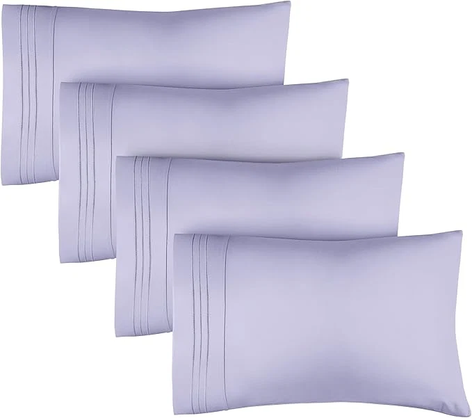 Fine Crafted Queen Pillow Cases Set of 4 - Ultra Soft Hotel Quality Pillowcase Covers - Comfy Cozy amp Wrinkle - Shrinkage Stain amp Fade Resistant - Machine Washable Pillow Protectors - 4 Piece Set - Lavender Dependable