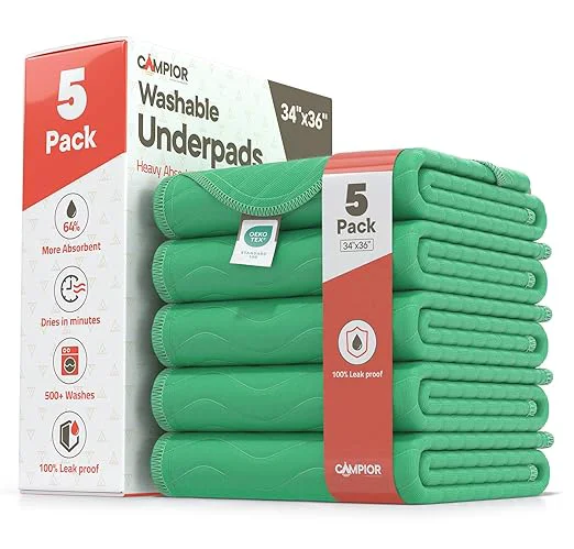 Healthy Washable Underpads Large 34 quot x36 quot Pack of 5 – Reusable Waterproof Bed Pads for Adults amp Seniors Extra Heavy Absorbency Incontinence amp Bedwetting Pads Soft Non-Slip TPU Backing Green. Modern