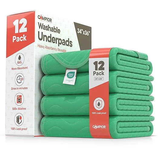 Modern Washable Underpads Large 34 quot x36 quot Pack of 12 – Reusable Waterproof Bed Pads for Adults amp Seniors Extra Heavy Absorbency Incontinence amp Bedwetting Pads Soft Non-Slip TPU Backing Green. Consistent