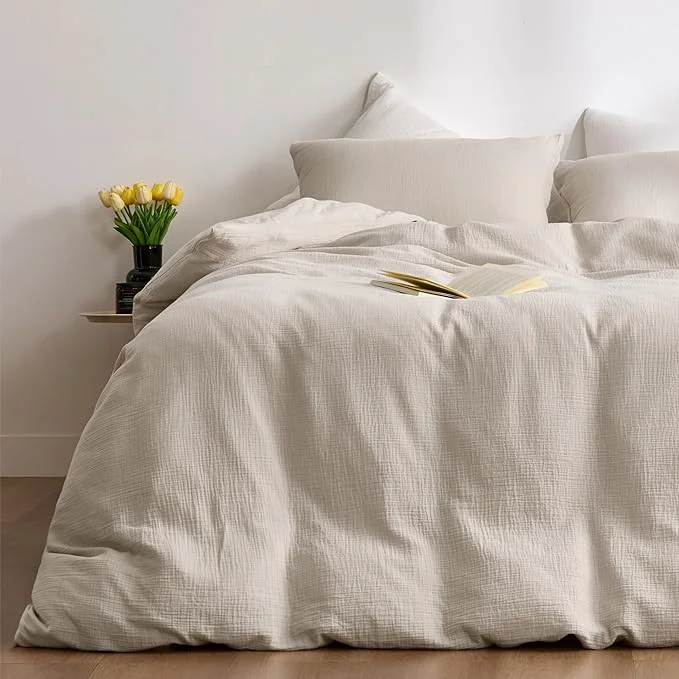 Prestigious Gream Gray Duvet Cover King Sandwashed Cotton Soft King Size Duvet Cover Set 3 Pieces with Zipper Clousre amp Corner Buttons Cream Gray King 104 x 90 Effective