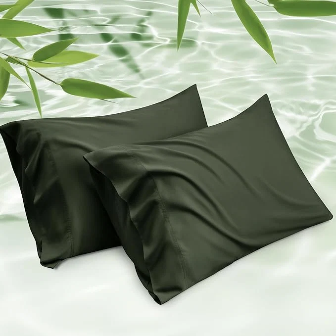 Detailed Bedsure Pillow Cases Standard Size Cooling Pillow Cases Rayon Derived from Bamboo Olive Green Pillowcases Standard Set of 2 PureWoven Silky Soft Pillow Covers with Envelope Closure 20x26 Inches Authentic