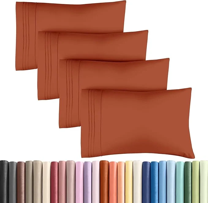 High-Performance King Pillow Cases Set of 4 - Ultra Soft Hotel Quality Pillowcase Covers - Comfy Cozy amp Wrinkle - Shrinkage Stain amp Fade Resistant - Machine Washable Pillow Protectors - 4 Piece Set - Terracotta Functional