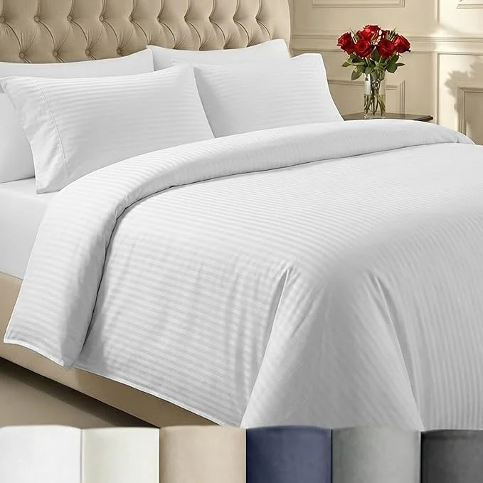 Carefully Designed California Design Den King Size Duvet Cover Set Premium 400 Thread Count Cotton Sateen Soft Sateen Weave Comforter Cover Button Closure Striped White King Green