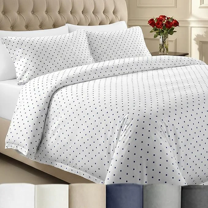 Professional California Design Den Printed King Size Duvet Cover Set - 400 Thread Count Cotton Sateen Comforter Cover and 2 Pillow Shams Button Closure and Corner Ties 3 Piece Polka Dot First-Class