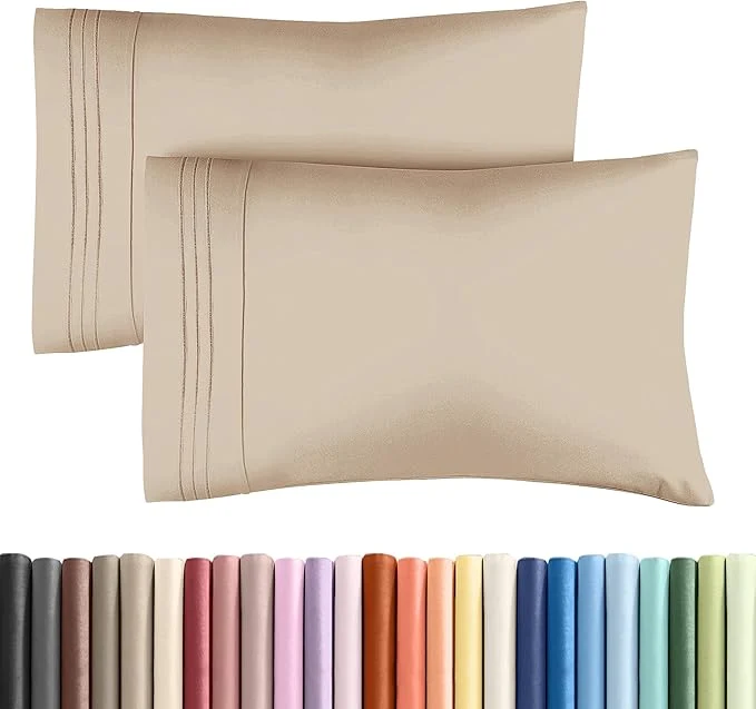 World-Class Standard Pillow Cases Set of 2 - Ultra-Soft Hotel Quality Pillowcase Covers - Comfy amp Wrinkle - Stain and Fade Resistant - Machine Washable Pillow Protectors - 2 Piece Set - Standard Size Cream High-Performance