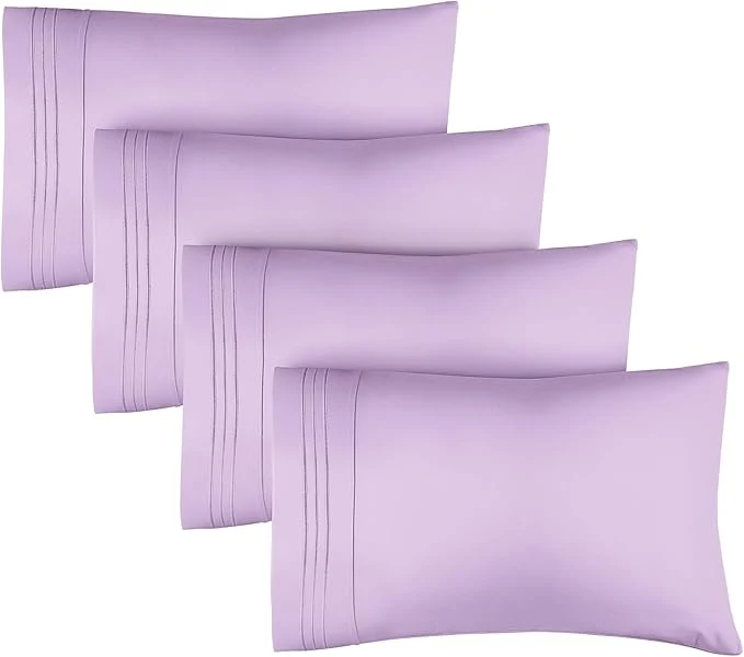 Optimized King Pillow Cases Set of 4 - Ultra Soft Hotel Quality Pillowcase Covers - Comfy Cozy amp Wrinkle - Shrinkage Stain and Fade Resistant - Machine Washable Pillow Protectors - 4 Piece Set - Lavender Refined