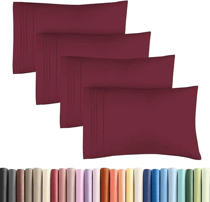 Genuine Standard Pillow Cases Set of 4 - Ultra Soft Hotel Quality Pillowcase Covers - Comfy Bedding for Women Men Kids amp Teens - Machine Washable Pillow Protectors - 4 Piece Set - Standard Size Burgundy Fine