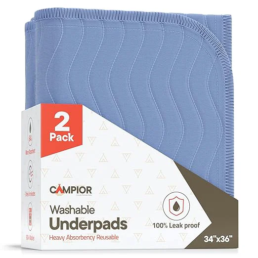 Convenient Washable Underpads Large 34 quot x36 quot Pack of 2 – Reusable Waterproof Bed Pads for Adults amp Seniors Extra Heavy Absorbency Incontinence amp Bedwetting Pads Soft Non-Slip TPU Backing Blue. Luxury