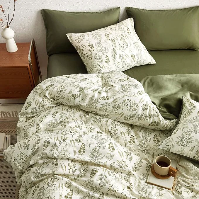 Professional Wake In Cloud - Floral Duvet Cover Set Botanical Vintage Flower Coquette Cottagecore Aesthetic for Women Teen Girls Soft Lightweight Bedding 3-Piece Olive Green Full Size High-Quality