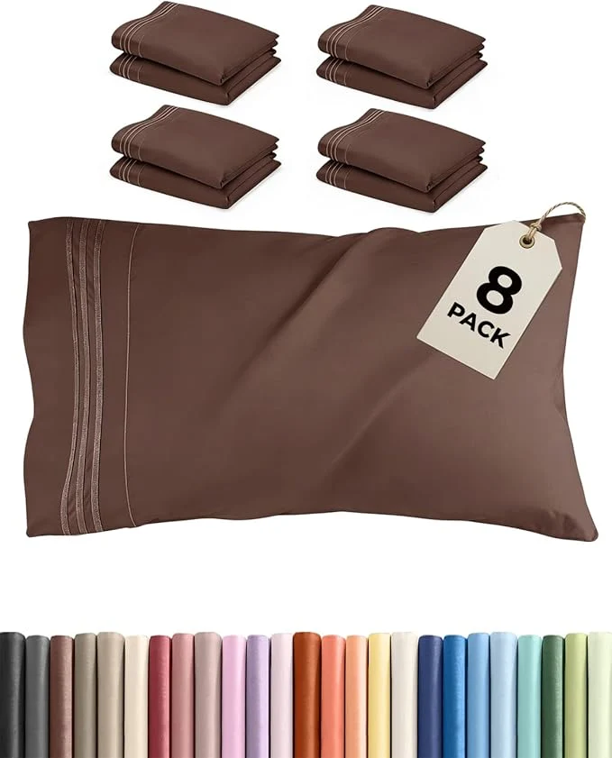 High-Grade King Pillow Cases Set of 8 - Ultra Soft Hotel Quality Pillowcase Covers - Comfy amp Wrinkle - Shrink Stain and Fade Resistant - Easy-Care Machine Washable Pillow Protectors - 8 Piece Set - Brown Stylish