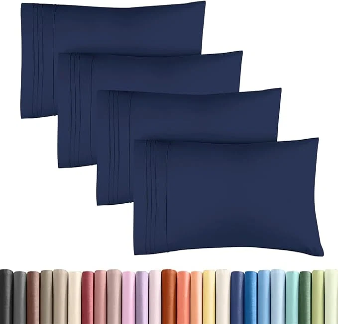 King Standard Pillow Cases Set of 4 - Soft Hotel Quality Pillowcase Covers - Comfy Bedding for Women Men Kids amp Teens - Machine Washable Pillow Protectors - 4 Piece - King Standard Size Navy Blue Sustainable
