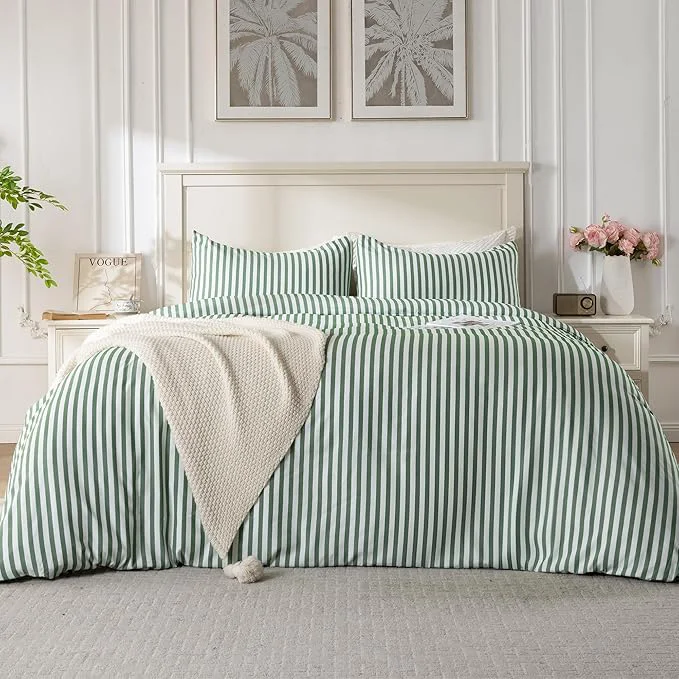 Contemporary ROSE amp RISY Twin Duvet Cover Set 2 Pieces Soft Bedding Set Breathable and Cooling Duve Cover Set with 1 Duvet Cover 1 Pillow Case Green Stripe Twin Size Proven