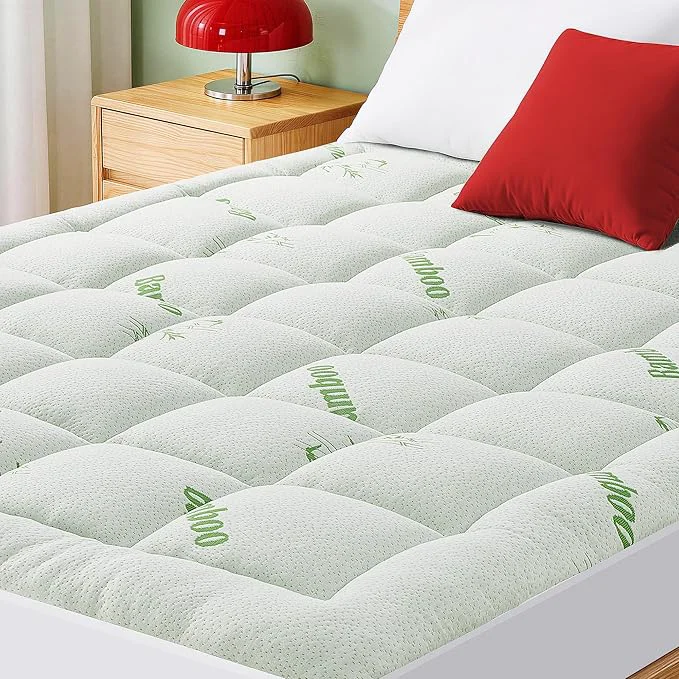 Advanced Mattress Pad Full Size Cooling Pillow Top Mattress Topper Ultra Soft Viscose Made from Bamboo Breathable for Hot Sleepers Deep Pocket 8 quot -20 quot Green Lightweight