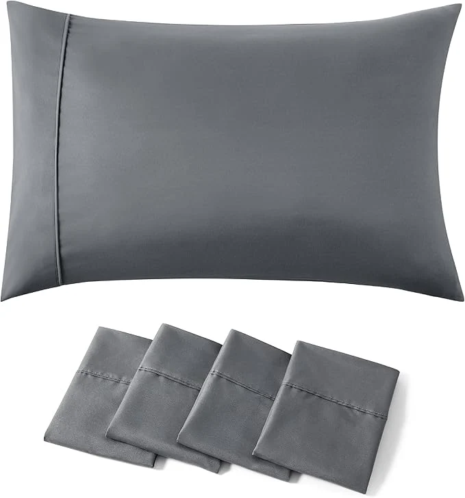 Top-Quality Bedsure Pillow Cases Standard Size Set of 4 - Dark Grey Brushed Microfiber Pillowcases 4 Pack Super Soft Pillow Case Covers with Envelope Closure for Kids Wrinkle Fade Resistant 20x26 Inches Sophisticated