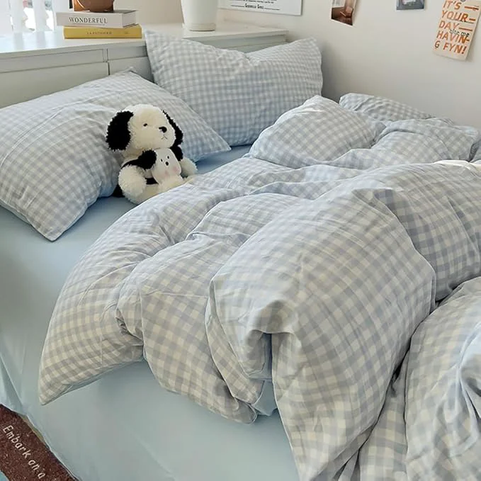 Exceptional Nayoroom Gingham Duvet Cover King Size Reversible Blue Plaid Checkered Duvet Cover 3 Pieces Soft Breathable Washed Microfiber Girls Dorm Bedding Set for All Seasons Consistent