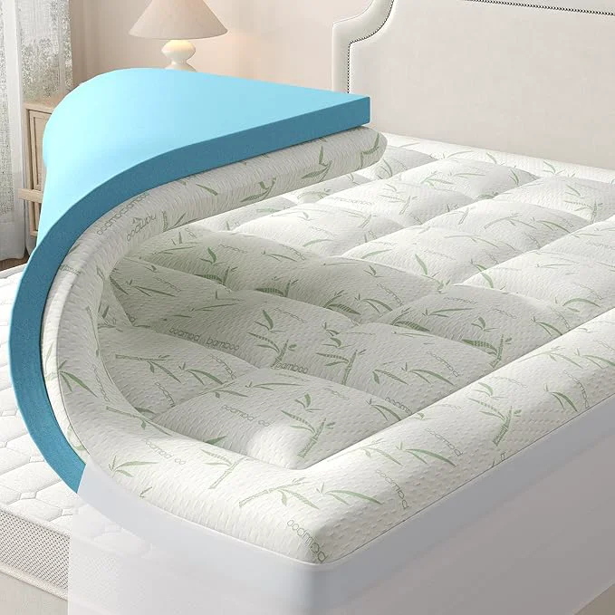 Green DUMOS Dual Layer 4 Inch Twin Mattress Topper Memory Foam Mattress Topper - 2 Inch Gel Memory Foam and 2 Inch Pillow Top Mattress Pad Cover for Back Pain Thick Soft Topper with 8-16 Inch Deep Pocket Artisan