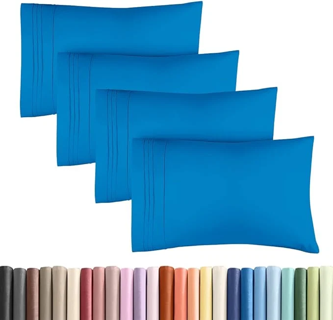 Durable Standard Pillow Cases Set of 4 - Ultra Soft Hotel Quality Pillowcase Covers - Comfy Bedding for Women Men Kids amp Teens - Machine Washable Pillow Protectors - 4 Piece Set - Standard Size Royal Blue Green
