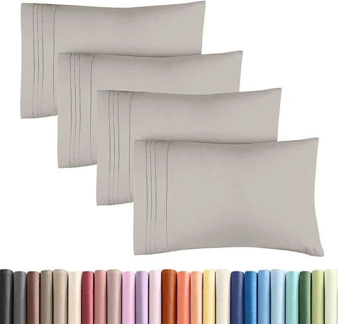 Traditional King Standard Pillow Cases Set of 4 - Soft Hotel Quality Pillowcase Covers - Comfy Bedding for Women Men Kids amp Teens - Machine Washable Pillow Protectors - 4 Piece Set - King Standard Light Grey High-Grade