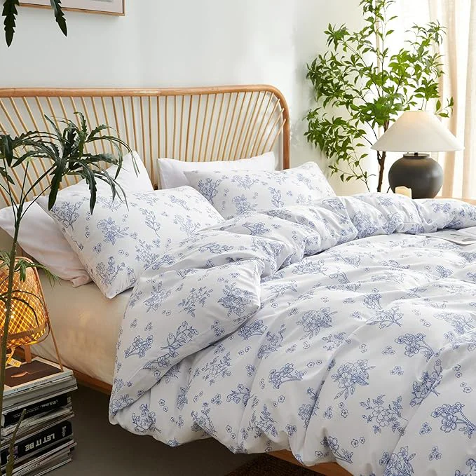 World-Class Nayoroom Blue Floral Duvet Cover King Size Cottagecore Flower Leaf Spring Comforter Cover 3 Pcs Soft Breathable Microfiber Pastoral Aesthetic Bedding Set with Zipper Closure Proven