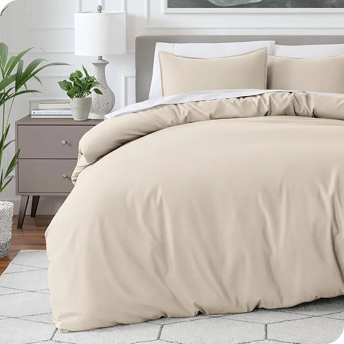 Verified Bare Home Bedding Duvet Cover Queen Size - Premium 1800 Super Soft Collection - Lightweight Cooling Duvet Cover - Soft Breathable Bedding Queen Sand Clean