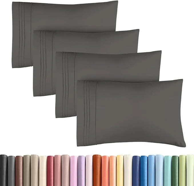 Organic Standard Pillow Cases Set of 4 - Ultra Soft Hotel Quality Pillowcase Covers - Comfy Bedding for Women Men Kids amp Teens - Machine Washable Pillow Protectors - 4 Piece Set - Standard Size Charcoal Sophisticated