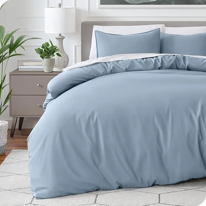 Traditional Bare Home Bedding Duvet Cover Queen Size - Premium 1800 Super Soft Collection - Lightweight Cooling - Soft Breathable Bedding Duvet Cover Queen Dusty Blue Luxury