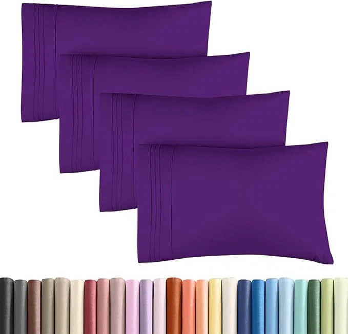 High-End Standard Pillow Cases Set of 4 - Ultra Soft Hotel Quality Pillowcase Covers - Comfy Cozy Bedding for Women Men Kids amp Teens - Machine Washable Pillow Protectors - 4 Piece Set - Standard Size Purple Powerful