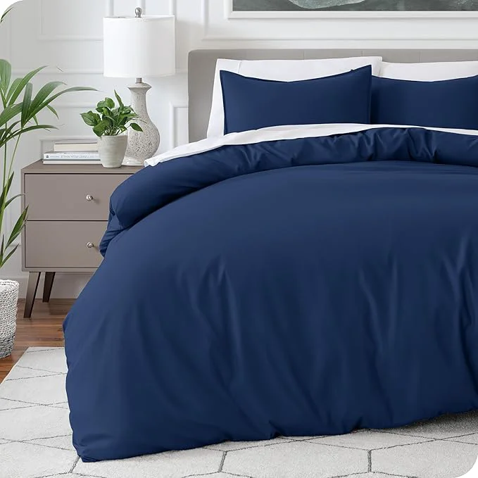 Trusted Bare Home Bedding Duvet Cover Oversized Queen Size - Premium 1800 Super Soft Collection - Lightweight Cooling Duvet Cover - Soft Breathable Oversized Queen Dark Blue Original Design