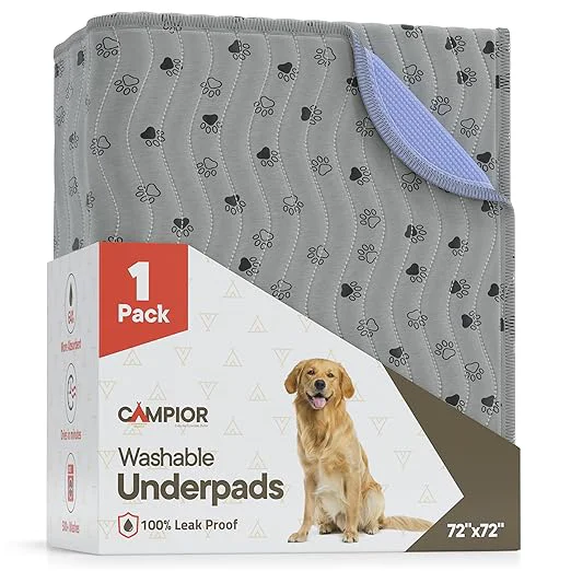 Powerful Washable Underpads 72 quot x72 quot Pack of 1 – Reusable Waterproof Bed Pads for Pets Kids amp Elderly Extra Heavy Absorbent Incontinence Training amp Bedwetting Pads Non-Slip TPU Backing Grey amp Blue