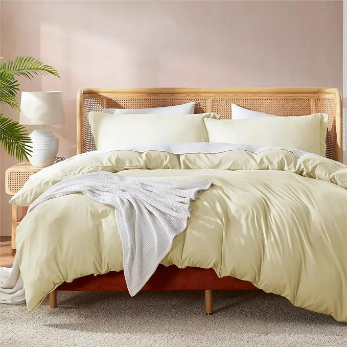Functional Nestl Twin Duvet Cover Set - Soft Double Brushed Vanilla Yellow Duvet Cover Twin XL 2 Piece Set with Button Closure 1 Duvet Cover 68x90 inches and 1 Pillow Sham Exclusive