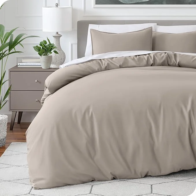 Comfortable Bare Home Bedding Duvet Cover Extra Long Size - Premium 1800 Super Soft Collection - Lightweight Cooling - Soft Breathable Bedding Duvet Cover Twin Twin XL Khaki Elegant