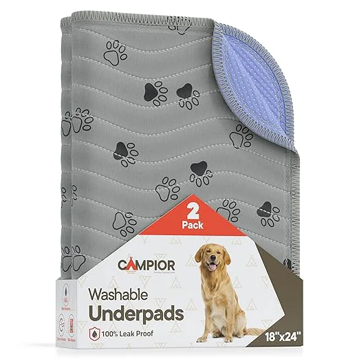 Premium Washable Underpads 18 quot x24 quot Pack of 2 – Reusable Waterproof Bed Pads for Pets Kids amp Elderly Extra Heavy Absorbency Incontinence amp Bedwetting Pads Non-Slip TPU Backing Grey amp Blue Eco-Friendly