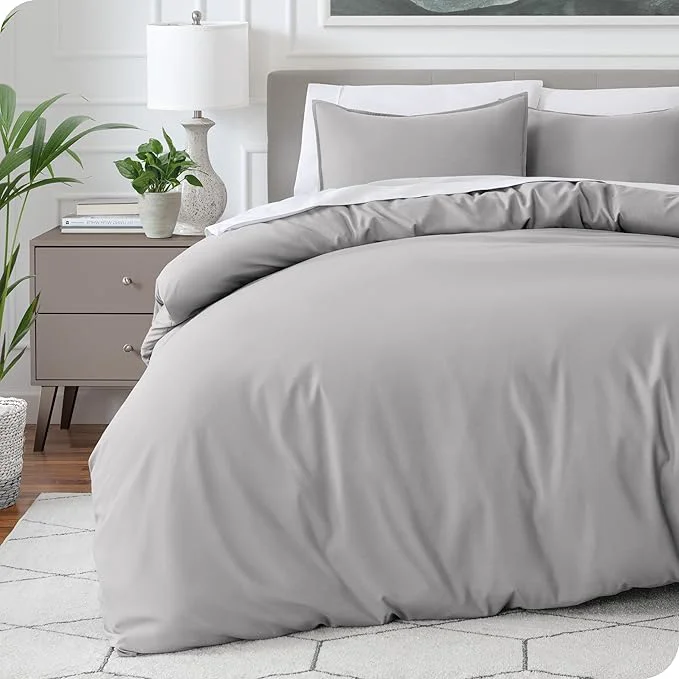 Bare Home Bedding Duvet Cover King Size - Premium 1800 Super Soft Collection - Lightweight Cooling - Soft Breathable Bedding Duvet Cover King Light Grey Expertly Made