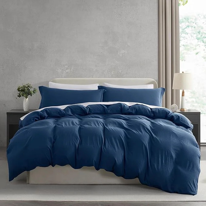 Luxury Nestl Navy Blue Duvet Cover Full Size - Soft Prewashed Full Size Duvet Cover Set 3 Piece with Zipper Closure 1 Duvet Cover 80x90 inches and 2 Pillow Shams Optimized