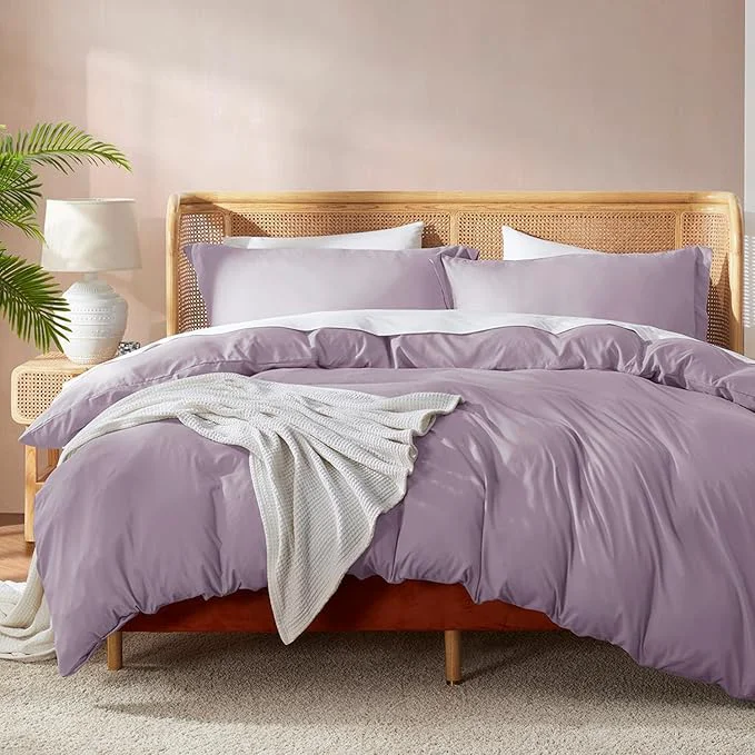 Smooth Nestl Dusty Purple Duvet Cover Full Size - Soft Double Brushed Full Size Duvet Cover Set 3 Piece with Button Closure 1 Duvet Cover 80x90 inches and 2 Pillow Shams Pure
