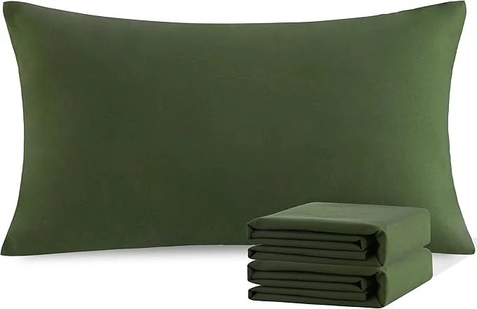 Smooth NTBAY King Pillowcase Set - 2 Pack Brushed Microfiber 20x40 Pillowcases - Soft Wrinkle- Fade-Resistant Stain-Resistant Olive Green Pillowcases with Envelope Closure - 20x40 Inches Olive Green Secure