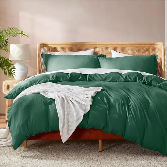 Dependable Nestl Dark Green Duvet Cover Full Size - Soft Double Brushed Full Size Duvet Cover Set 3 Piece with Button Closure 1 Duvet Cover 80x90 inches and 2 Pillow Shams Long-Lasting
