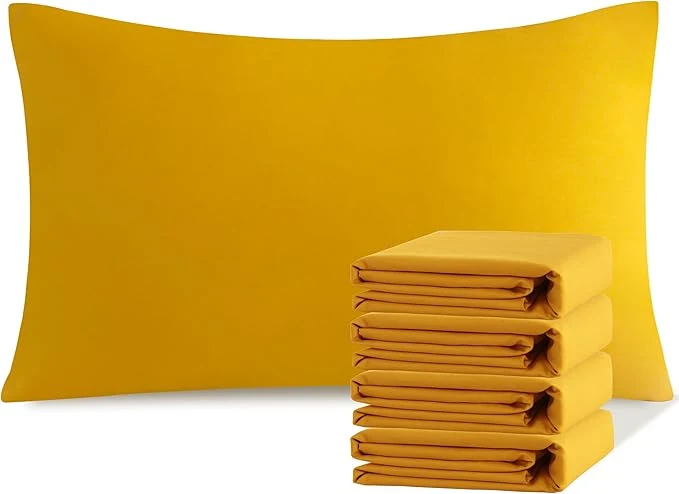 Premium Material NTBAY Queen Pillowcase Set - 4 Pack Brushed Microfiber 20x30 Pillowcases - Soft Wrinkle- Fade-Resistant Stain-Resistant Ginger Yellow Pillowcases with Envelope Closure - 20x30 Inches Consistent